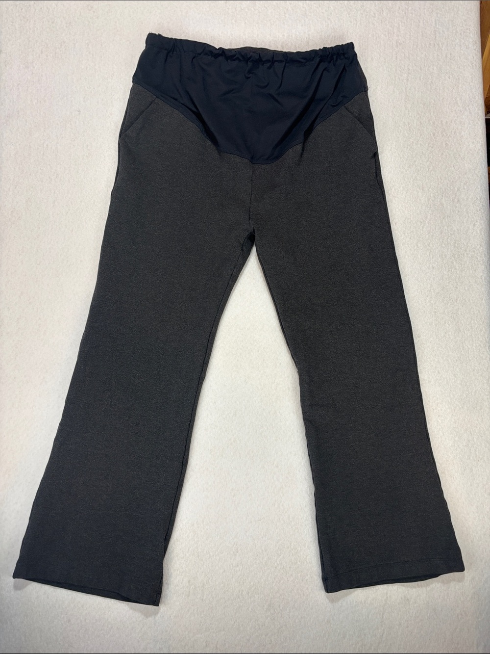 Women’s Maternity Adjustable Stretch Pants Bottoms Charcoal Heather Pockets 2XL